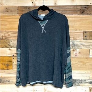 12pm size Large Gray Buttery Soft Oversized Lightweight Hoodie with Camo Sleeves